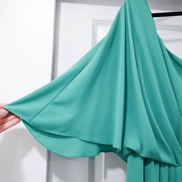 BCBGMaxAzria Size 8 Teal Green One Shoulder Drape Jumpsuit - Picture 4 of 10